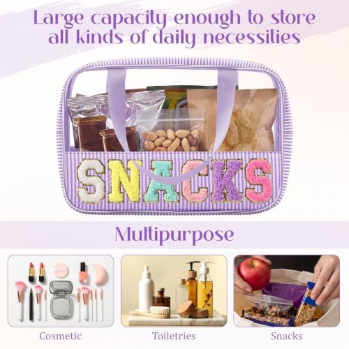 Sanwuta Seersucker Snacks Bag Chenille Letter Clear Makeup Bag - Image 2