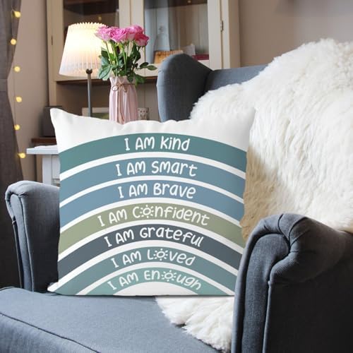QIYUHOY Olive Boho Rainbow Classroom Throw Pillow Covers, 18x18 Inch - Image 2