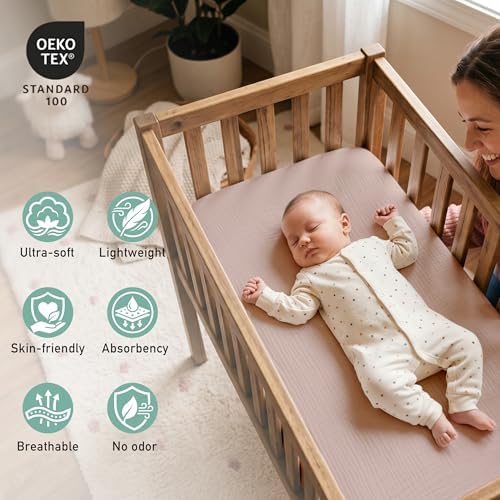 Muslin Bassinet Sheets 2 Pack, Soft Fitted Bedside Sleeper Sheet 33x20 Inch - Image 5