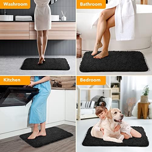 Yeaban Chenille Black Bathroom Rug 17"x24", Non-Slip Rubber Backing - Image 6