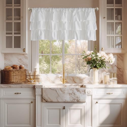 StangH White Shabby Chic Ruffle Rod Pocket Valance 52x18 Long 1 Panels by StangH