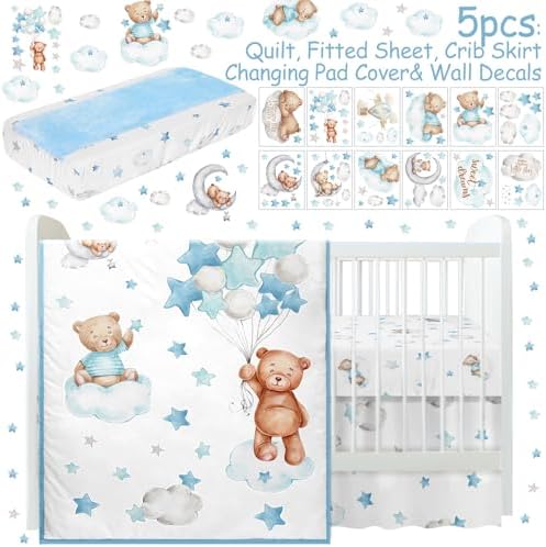 Mixweer 5 Pcs Crib Bedding Set Sheets Comforter Skirt - Image 2