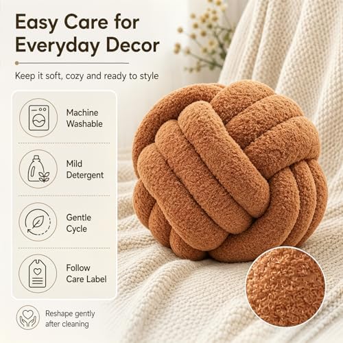 Petrella Caramel Knot Pillow Ball, 8 Inch Round Decorative Pillow - Image 5