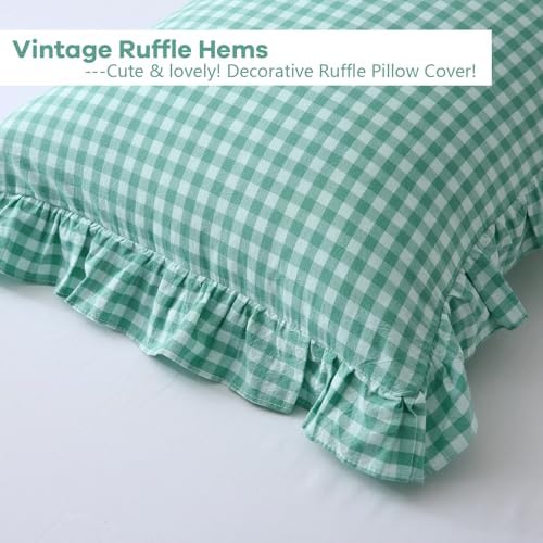 Spa Blue White Gingham Ruffle Body Pillow Cover 20"x54" - Image 4