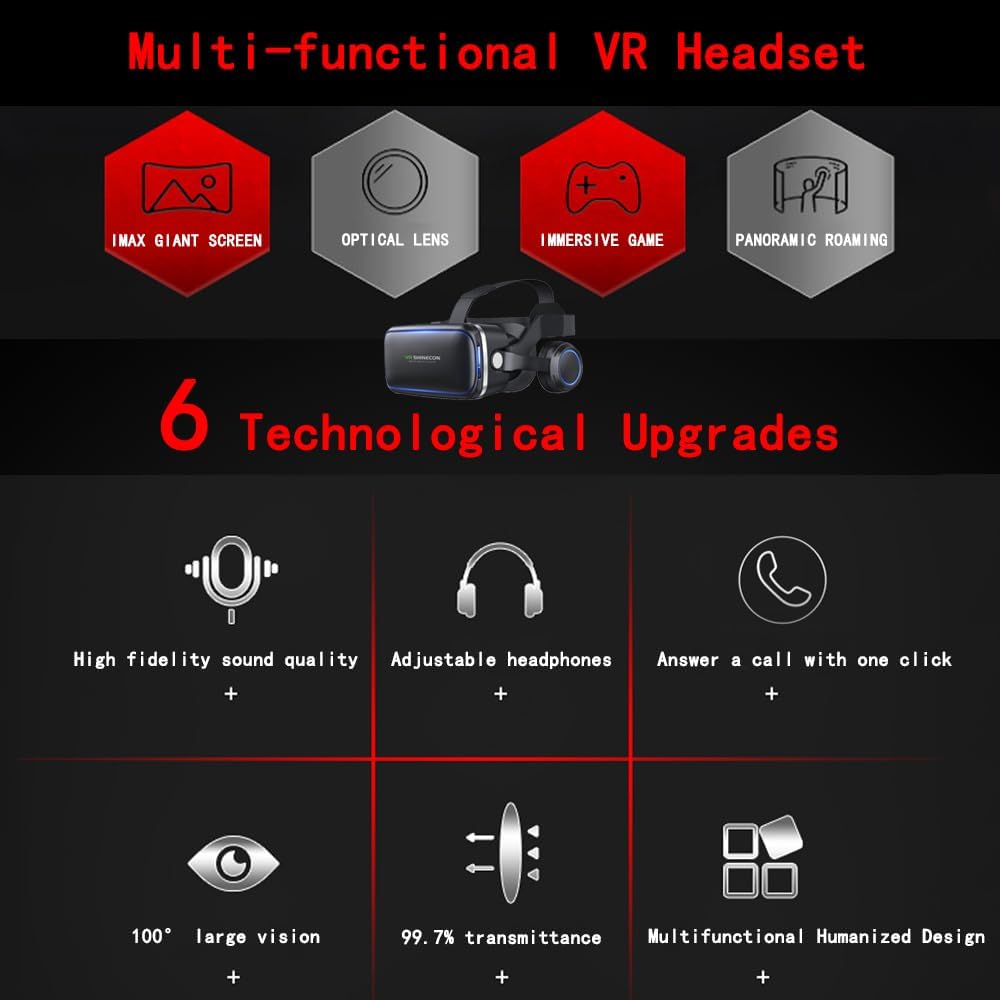 VR Headset with Remote Controller,HD 3D VR Glasses Virtual Reality Headset for VR Games & 3D Movies, VR Headset for iPhone/Android phone Compatible 4.7-6 inch