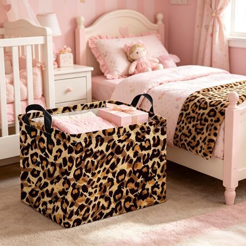 Rectangular leopard print baskets, Kids Storage Bins, Collapsible Canvas - Image 3