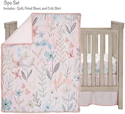 Lambs & Ivy Baby Blooms 3-Piece Pink Floral/Butterfly Baby Crib Bedding Set - Image 2