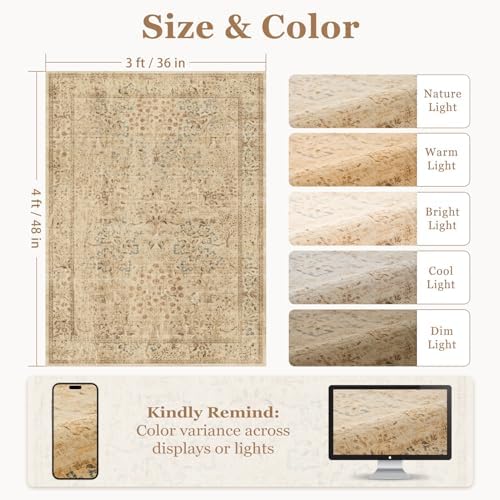 Neutral Tan Throw Rugs 3x4, Farmhouse Small Area Rugs - Image 2