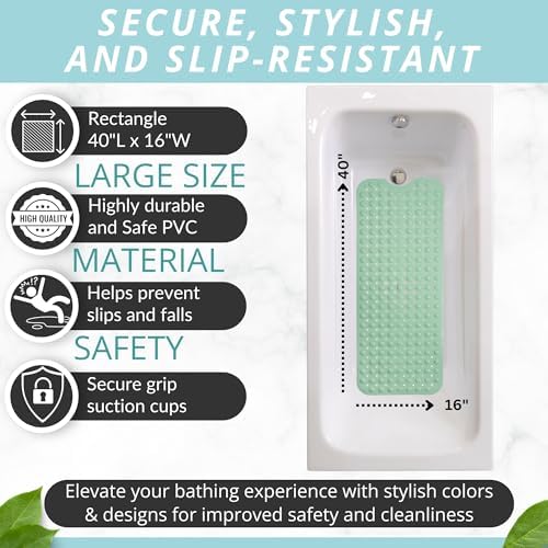 ENKOSI Non-Slip Bath Mat and Shower Mat 40x16 Extra Long, Aqua Green - Image 3