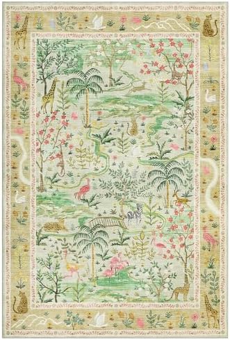 8x10 Washable Rug for Living Room Green Animal Print Large Bedroom Rugs Non - Image 4