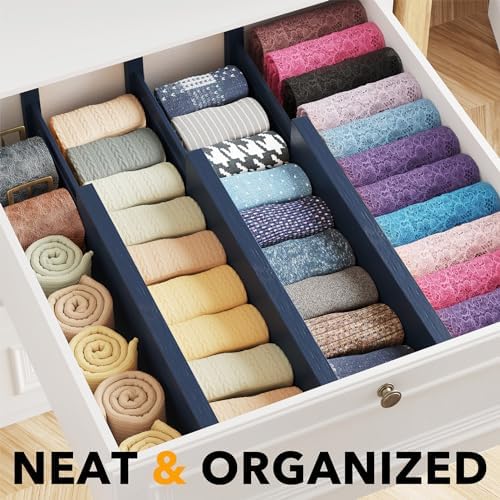 SpaceAid Bamboo Dresser Drawer Dividers 6 Pack, 4.65“ High Adjustable 12.5“-17” - Image 2