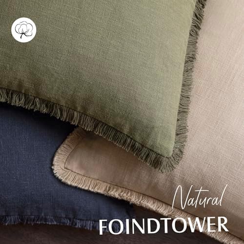 Foindtower Decorative Linen Fringe Throw Pillow Covers 20×20 Inch, Tan Beige - Image 4