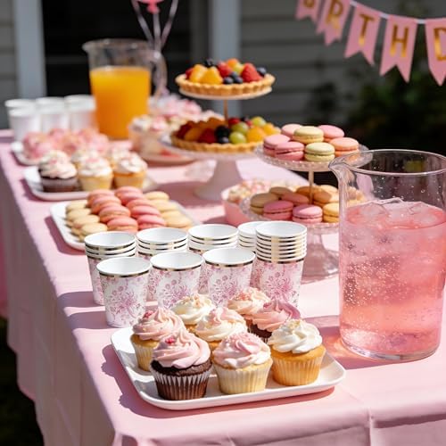 WRAPAHOLIC 50 Pcs Floral Paper Cups - 9 oz Pink Toile Flower Disposable Cup - Image 6