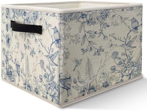 Blue and White Chinoiserie Storage Bins Basket, Vintage Bird Floral Botanical by Likjadjustfollowme