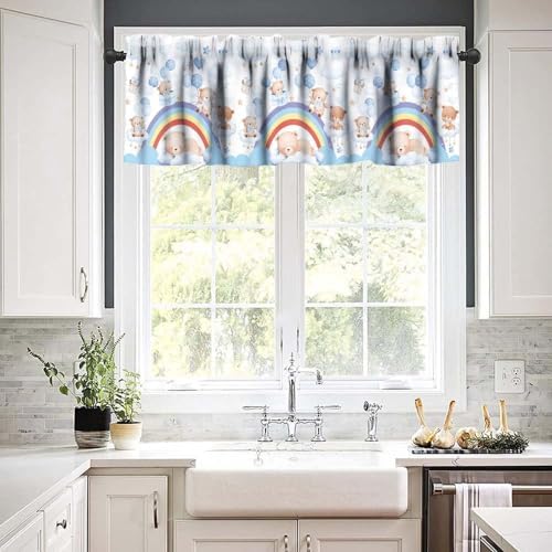 Rainbow Valances Curtain Cute Lovely Blue Bear Cloud Rainbow Window Treatment - Image 6