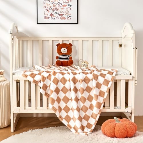 Yurhap Checkered Baby Blanket Fleece Baby Blankets Neutral - Image 5