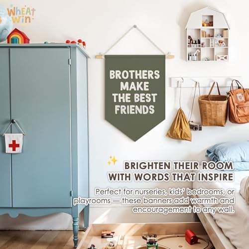 Wheatwin Boys Room Decor, Brothers Make the Best Friends Wall Hanging Pennant - Image 3