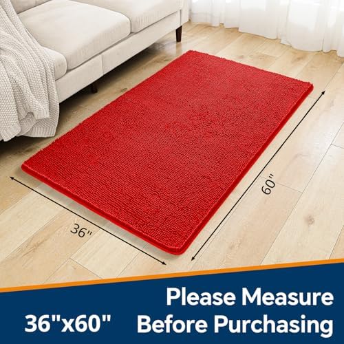 Chenille Bathroom Rug 36"x60" Red, Large Plush Bath Mat - Image 2
