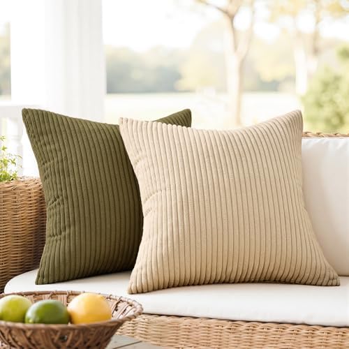 Topfinel 20x20 Sofa Pillow Covers Rust and Olive Green Velvet Throw Pillow - Image 2