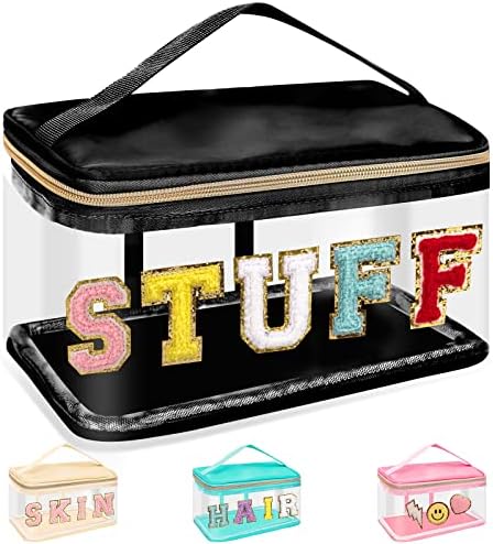 Chenille Letter Clear Makeup Bags Stuff Pouch, Preppy Patch Makeup Bag Zipper by izuzta