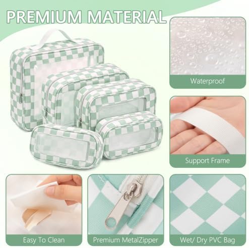Thinkday 5 Pcs Diaper Bag Organizer Pouch Set Clear Makeup Bag, Mint Green - Image 3