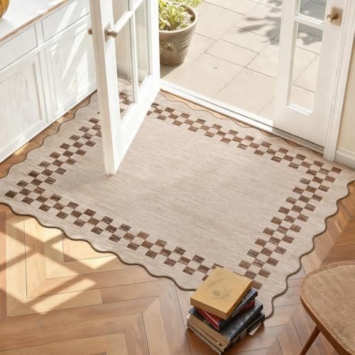GarveeHome Small Scalloped Rug 2x3 Washable Modern Checkered Entry Rugs - Image 2
