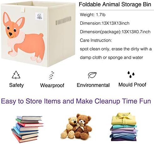 13 Inch Animal Cube Storage Bins, Foldable Fabric Kids Toy Box & Toy Chest - Image 3
