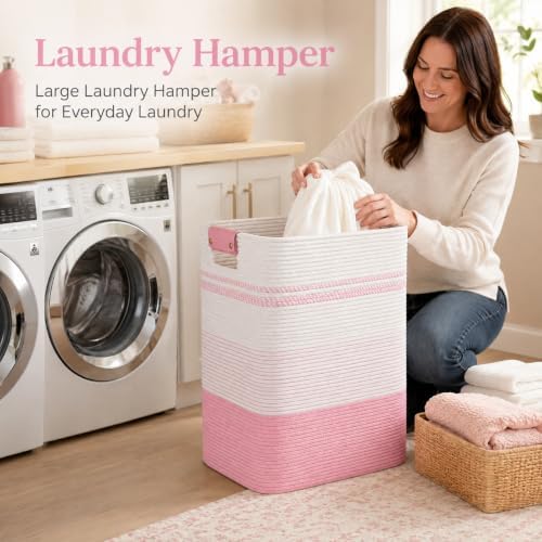 Laundry Hamper, Cotton Rope Laundry Basket - Image 6