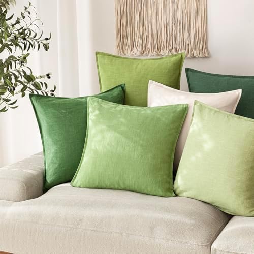 Foindtower Linen Solid Decorative Throw Pillow Covers 18x18 Inch Lime Green - Image 5