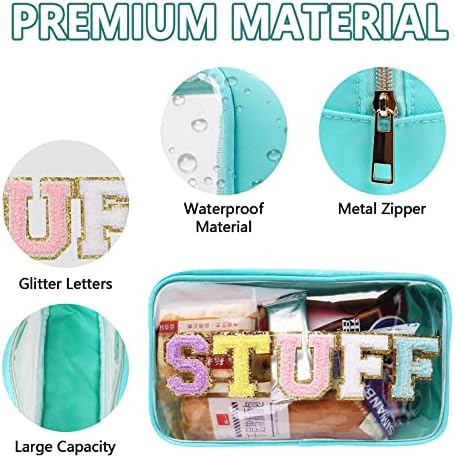 Iqimott Clear Patch Makeup Bag Stuff Pouch, Preppy Personalized Chenille Letter - Image 3