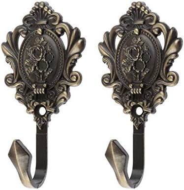 Curtain Tiebacks Small Lightweight Hooks, Vintage Bronze Rose Pattern - Image 3