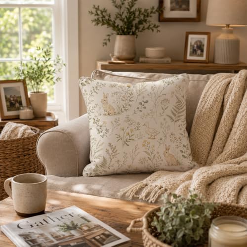 Vintage Easter Bunny Wildflower Throw Pillow Cover 18x18 - Image 5