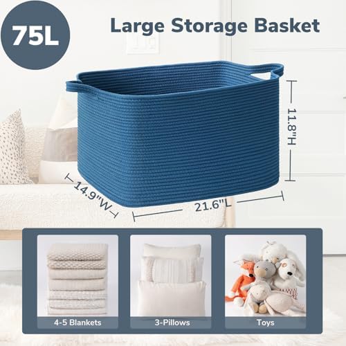 Goodpick Large Woven Rope Blanket Basket, Dark Blue - Image 3