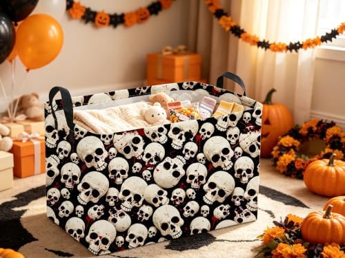 Sanjiaofeng Rectangular Gothic Skull Halloween Storage Basket, Empty Halloween - Image 5