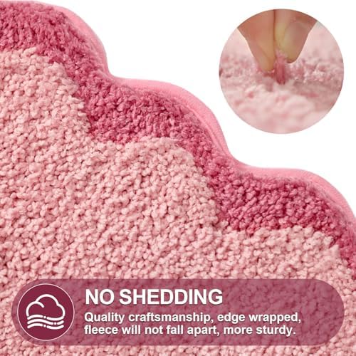 ORTIGIA Long Cute Scalloped Bathroom Rugs Runner, Fun CandyPink Plush - Image 5