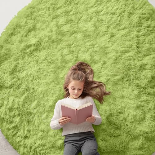 OLANLY Grass Green Round Rugs for Bedroom by OLANLY