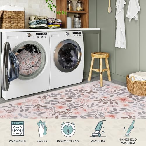 Lahome Fall Floral Area Rugs for Bedroom, 8x10 Light Brown Botanical Rug - Image 5