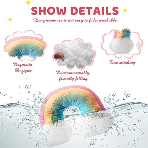 Queekay Set of 3 Kids Cloud Rainbow Pillows Sun Plush Decor, Cute Style - Image 6