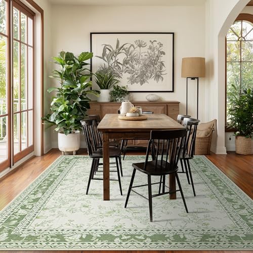 BILEEHOME Floral Area Rug for Bedroom 5x8 Sage Green and Cream Beige Vintage - Image 6