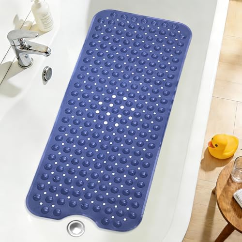 Extra Long Bathtub Mat Non Slip Bath Mat Navy Blue 40"x16" Full by NaolotureHome