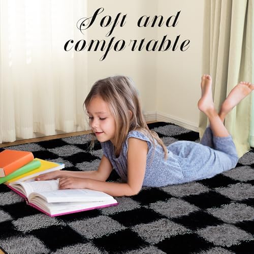 Super Soft Rug for Bedroom, 8x10 Ft Grey and Black Area Rug Classic Checkered - Image 3