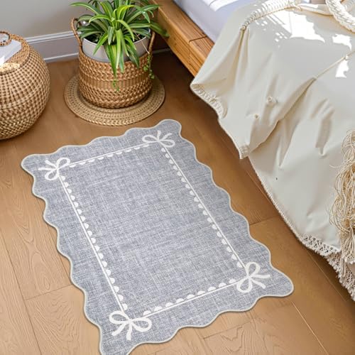 GarveeHome Scalloped Entryway Rug 2x3 Washable Front Door Bow Rug - Image 2