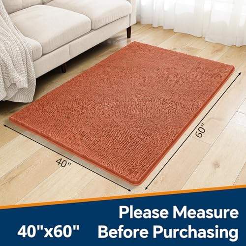 Chenille Bathroom Rug 40"x60" Coral, Large Plush Bath Mat - Image 2