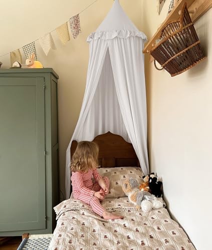 ZEAK Kids Bed Canopy with Ruffles Cotton Hanging Tent Frills Curtain Net - Image 3