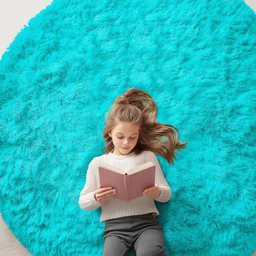 OLANLY Teal Blue Round Rugs for Bedroom by OLANLY