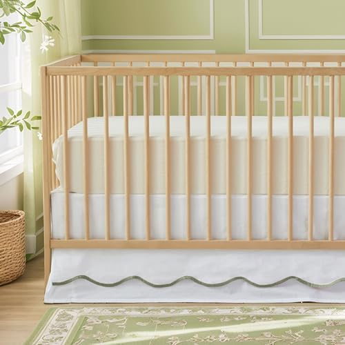 Brandream Scallop Edge Cotton Crib Skirt Toddler Bedskirt Baby Nursery Crib Bed by Brandream