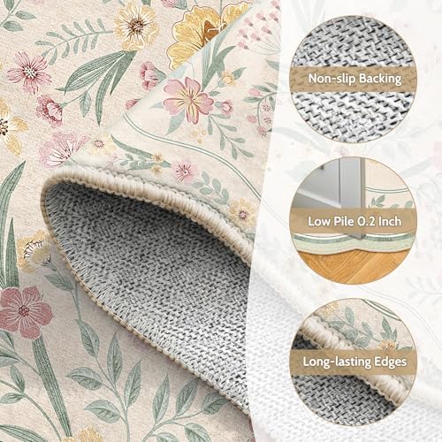 Scalloped Floral Rug 8x10, Sage Green Washable Large Area Rug - Image 5