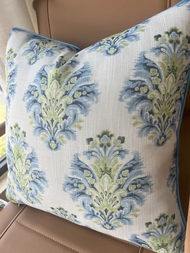 Blue Green Damask Medallion 18x18 Throw Pillow Cover - Image 2