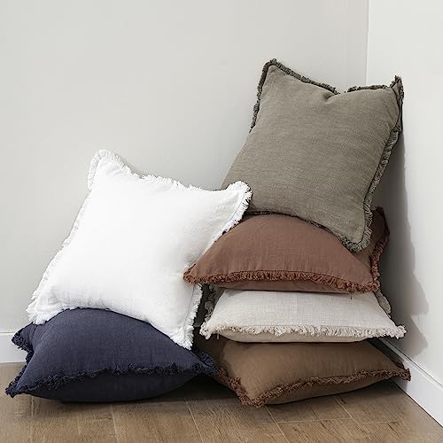 Foindtower Decorative Linen Fringe Throw Pillow Covers 24×24 Inch - Image 6