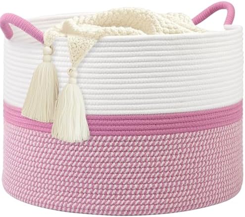 Pink Laundry Basket, Large Blanket Basket by Hobasket